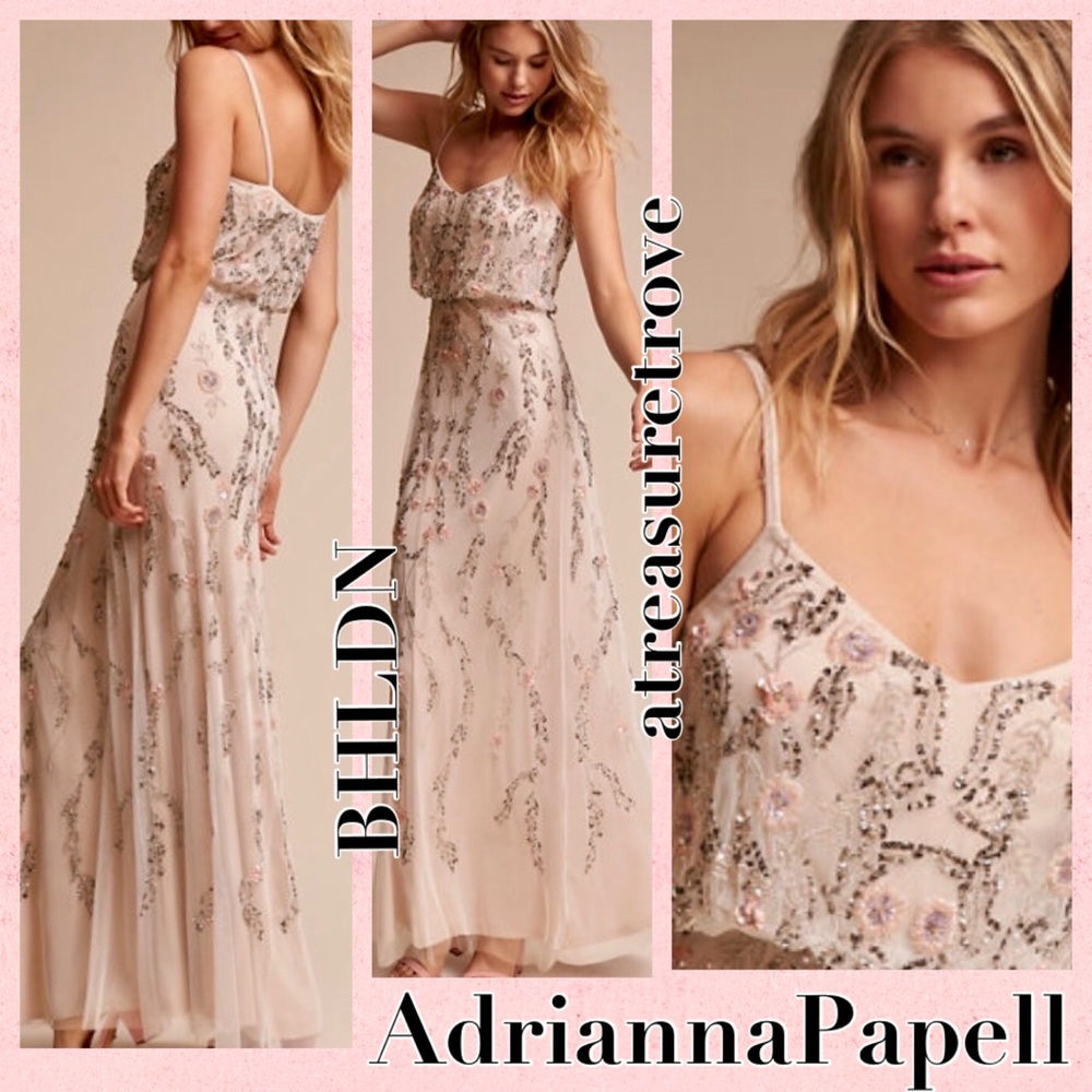 BHLDN Blush Floral Beaded Maxi Dress